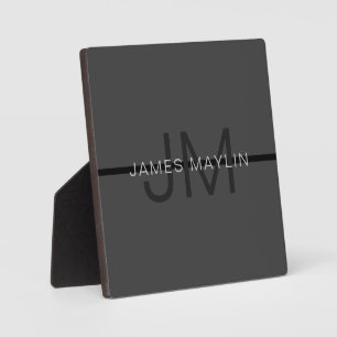 Stylische Maskuline Dunkelgrau Name & Monogramm Fotoplatte