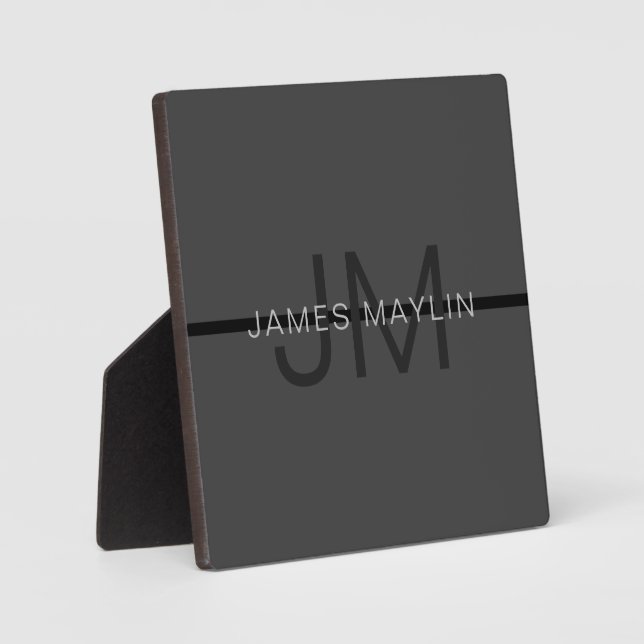 Stylische Maskuline Dunkelgrau Name & Monogramm Fotoplatte (Vorderseite)