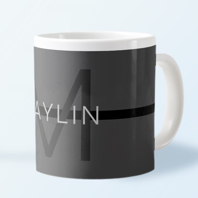 Stylische Maskuline Dunkelgrau Name & Monogramm Jumbo-Tasse (Von Creator hochgeladen)