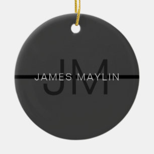 Stylische Maskuline Dunkelgrau Name & Monogramm Keramik Ornament