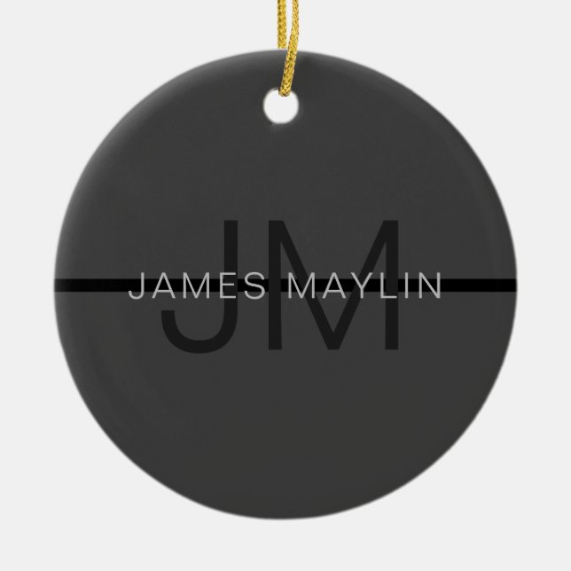 Stylische Maskuline Dunkelgrau Name & Monogramm Keramik Ornament (Vorne)