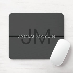 Stylische Maskuline Dunkelgrau Name & Monogramm Mousepad