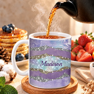 Stylische Meerjungfrau glitzernde lila Türkis Mono Kaffeetasse