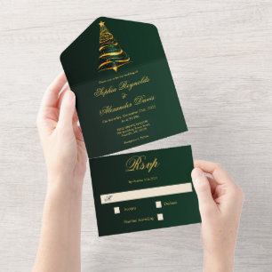 Stylische minimalistische goldene Weihnachtsbaum-H All In One Einladung