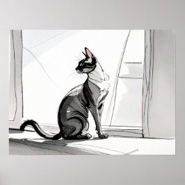 Stylische minimalistische Kunst Katze in der Stadt Poster