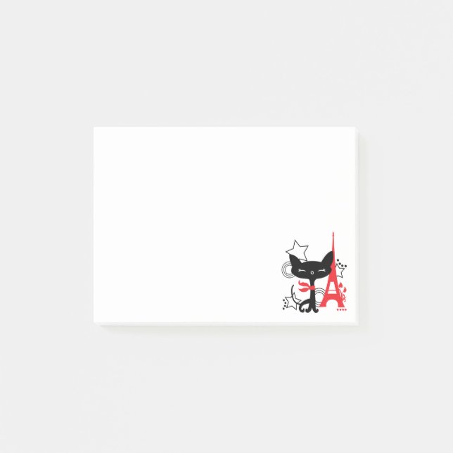 Stylische Mode Cat Silhouette in Frankreich Post-it Klebezettel (Vorderseite)