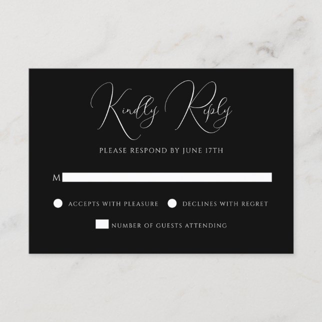 Stylische moderne Schrift Schwarz-Weiß-Hochzeit RSVP Karte (Vorderseite)