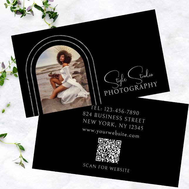 Stylische moderne Script Foto QR Code Fotografie Visitenkarte (Von Creator hochgeladen)