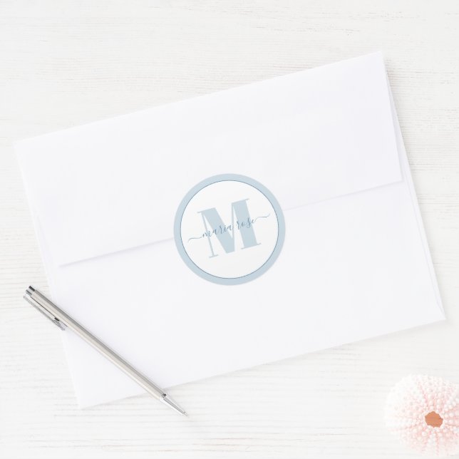 Stylische Monogram Blue Simple Minimalistisch Cust Runder Aufkleber (Umschlag)