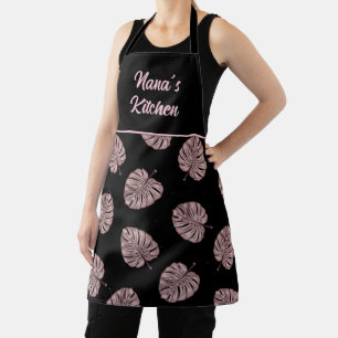 Stylische Nana-Küche Schwarz Rosa Blätter Laub Schürze