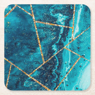 Stylische Navy Blue Gold Agate Geode Chic Monogram Rechteckiger Pappuntersetzer