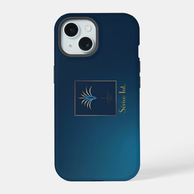 Stylische Navy Monogrammierte Midnight Palm  iPhone 15 Hülle (Rückseite)