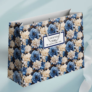 Stylische Navy Weiß Elfenbein Blumen Geschenktüten Große Geschenktüte