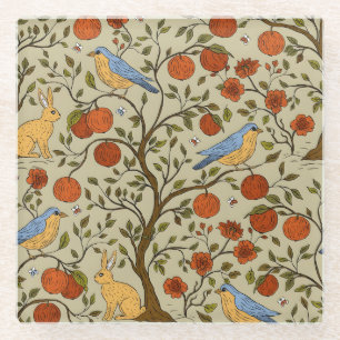 Stylische orange Äpfel auf braunen Bäumen Design Glasuntersetzer