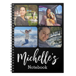 stylische personalisierte 4-Fotos-Collage schwarz Notizblock