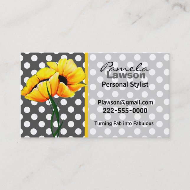 Stylische Polka Dot & Poppy Business Card Visitenkarte (Vorderseite)