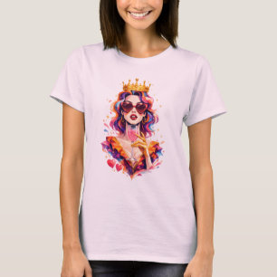 Stylische Queen Pop Art – Glamouröse Frau mit Kron T-Shirt