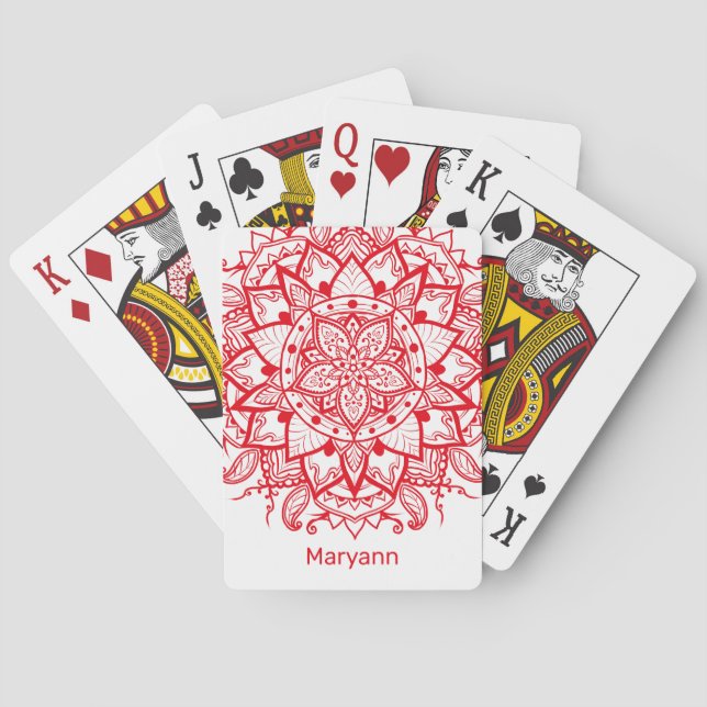 Stylische Red Blume Mandala Boho individuell angep Spielkarten (Rückseite)