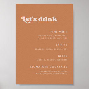 Stylische Retro-Brauner-Zucker-Hochzeitsbar-Menü Poster