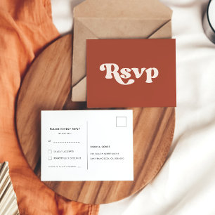 Stylische Retro-Terrakotta-Hochzeits-RSVP Postkarte