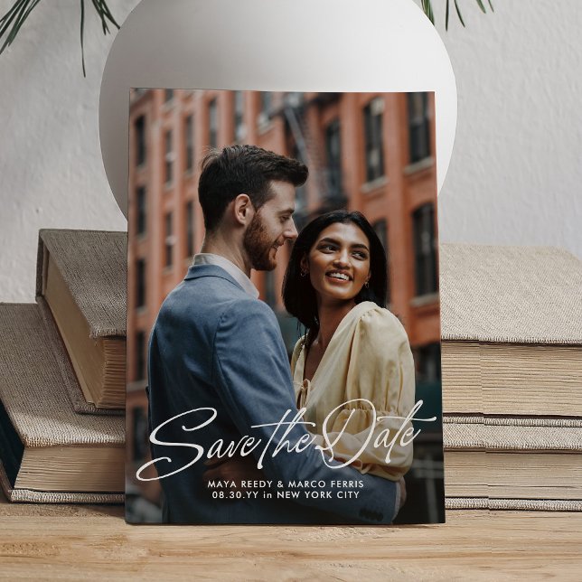 Stylische Schriftzug-Foto-Hochzeit Save The Date (Von Creator hochgeladen)