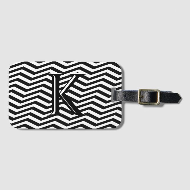 Stylische Schwarz-weiße Zickzack Stripe Monogram C Gepäckanhänger (Vorderseite (Horizontal))