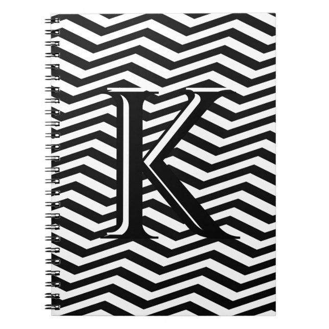 Stylische Schwarz-weiße Zickzack Stripe Monogram C Notizblock (Vorderseite)