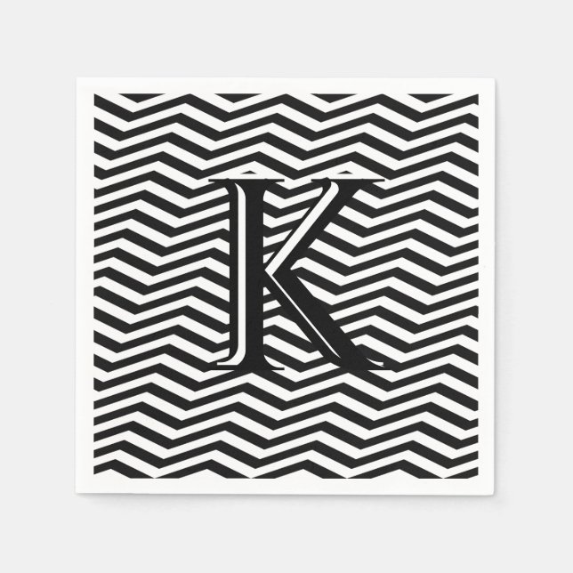 Stylische Schwarz-weiße Zickzack Stripe Monogram C Serviette (Vorderseite)