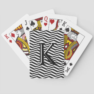 Stylische Schwarz-weiße Zickzack Stripe Monogram C Spielkarten