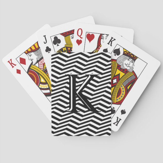 Stylische Schwarz-weiße Zickzack Stripe Monogram C Spielkarten (Rückseite)