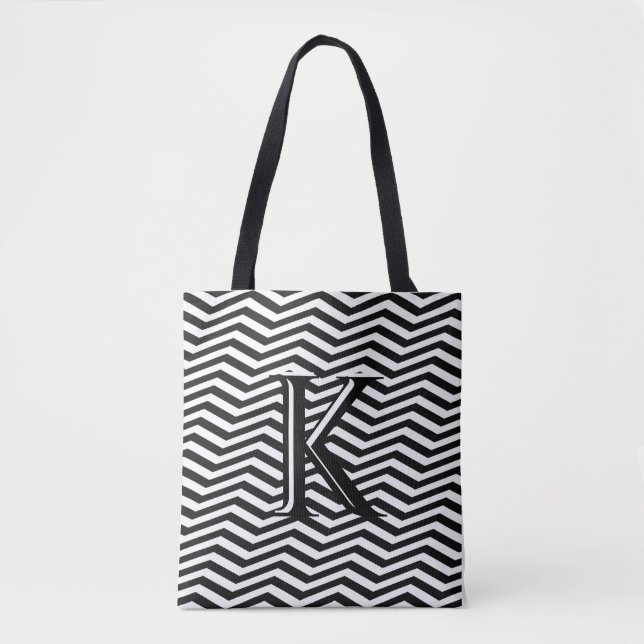 Stylische Schwarz-weiße Zickzack Stripe Monogram C Tasche (Vorderseite)