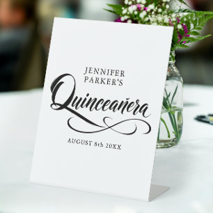 Stylische schwarze weiße Quinceanera Kalligrafie S Sockelschild