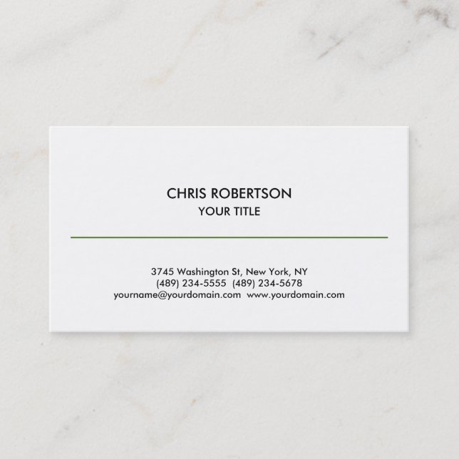 Stylische Simple Green Line White Business Card Visitenkarte (Vorderseite)