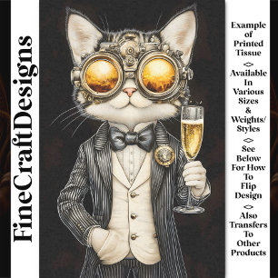 Stylische Steampunk-Katze + Champagner AG9 Découpa Seidenpapier