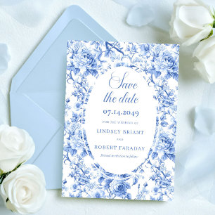 Stylische tiefblaue Blumen - Save the Date Hochzei Ankündigung