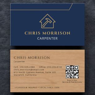 Stylische Tischler-Tischlerei-Holz-QR-Code Visitenkarte