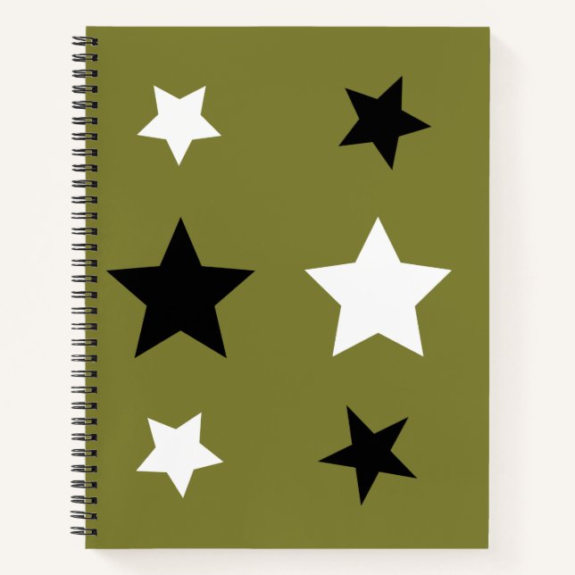 Stylische weiße schwarze Sterne täglich Notizbuch (Vorderseite)