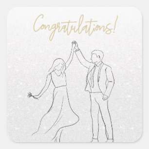 Stylische White Congratulation Wedding Card Quadratischer Aufkleber
