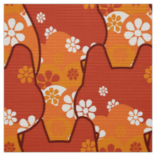 stylischer 70er Retro-Mod- Stoff - Katze Kätzchen