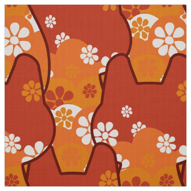 stylischer 70er Retro-Mod- Stoff - Katze Kätzchen  (Muster)