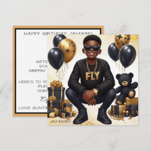 Stylischer afroamerikanischer Junge Schwarz/Gold G Karte