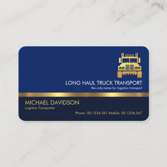 Stylischer Beruflicher Blue Layers Gold Line Truck Visitenkarte (Vorderseite)