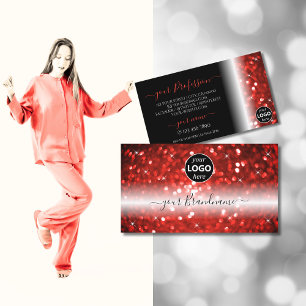 Stylischer Black Red Sparkle Glitzer mit Logo Mode Visitenkarte
