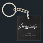 Stylischer Black Retro Typografy Trauzeuge Schlüsselanhänger<br><div class="desc">Stilvolle Schwarz-weiße Retro Vintag Typografie Trauzeuge Schlüsselkette</div>