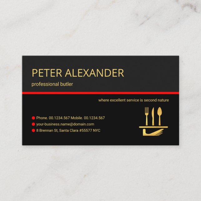 Stylischer Butler Service für Graue Layers Red Lin Visitenkarte (Vorderseite)
