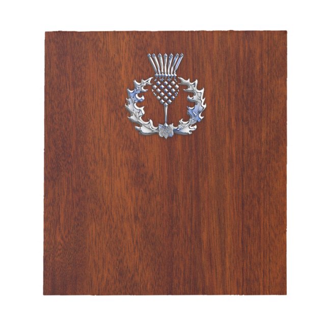 Stylischer Chrome und Mahogany Wood Scottish Thist Notizblock (Vorderseite)