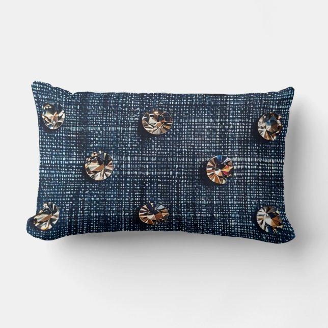 Stylischer Denim und Diamond Lumbar Kissen (Vorderseite)