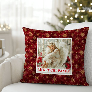 Stylischer Engel Poinsettia Rot Gold Akzent Weihna Kissen