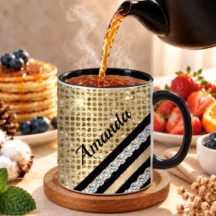 Stylischer falscher Kristall- und Goldglitter pers Kaffeetasse