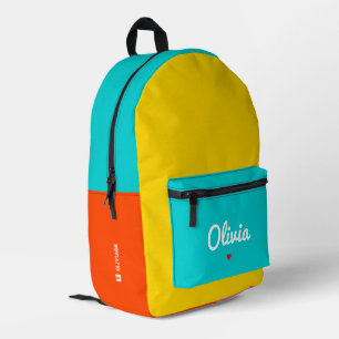 Stylischer Farbblock Rot Orange Rosa Gelb Blau Bedruckter Rucksack